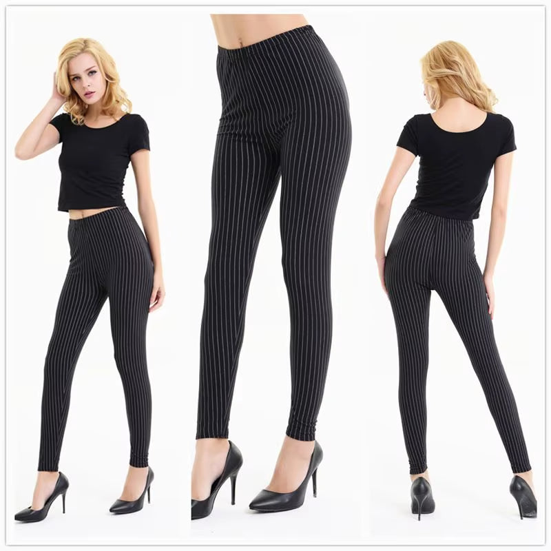 2020 Female Fitness Leggings Women Spring Fall Print Striped Plaid Leggings Lady Sexy Slim Pencil Pants Calzas Deportivas Leggin
