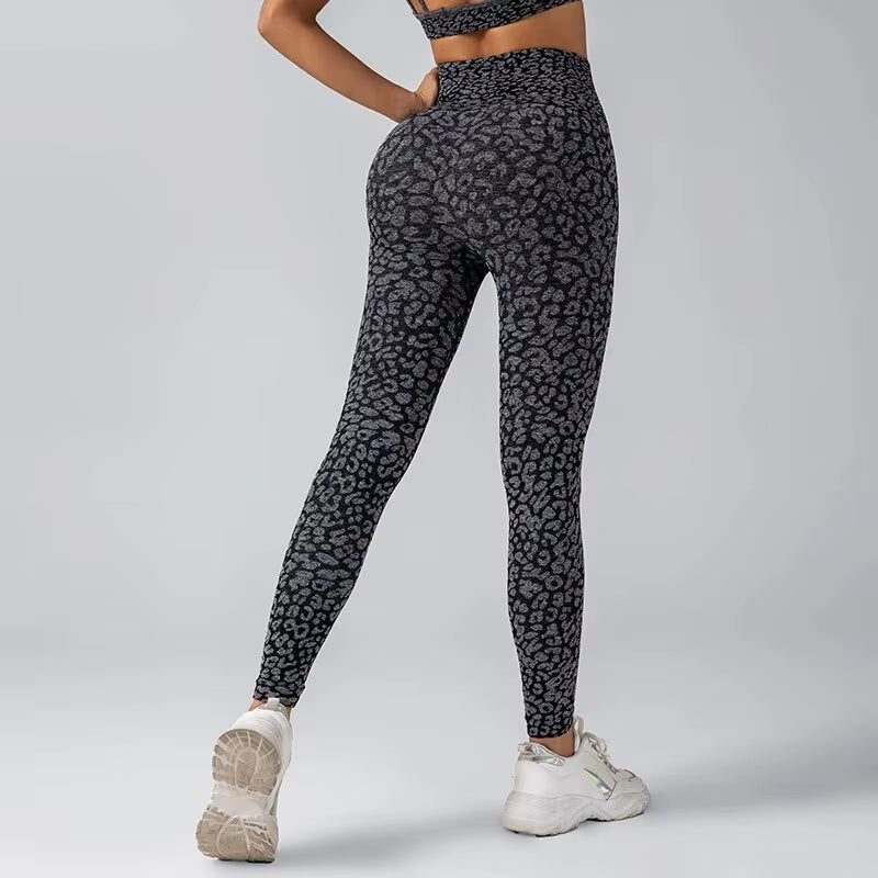 Women'S Seamless Leopard Print Yoga Pants with Hip Lifting and High Waist Fitness Pants with High Elasticity