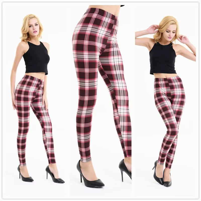 2020 Female Fitness Leggings Women Spring Fall Print Striped Plaid Leggings Lady Sexy Slim Pencil Pants Calzas Deportivas Leggin