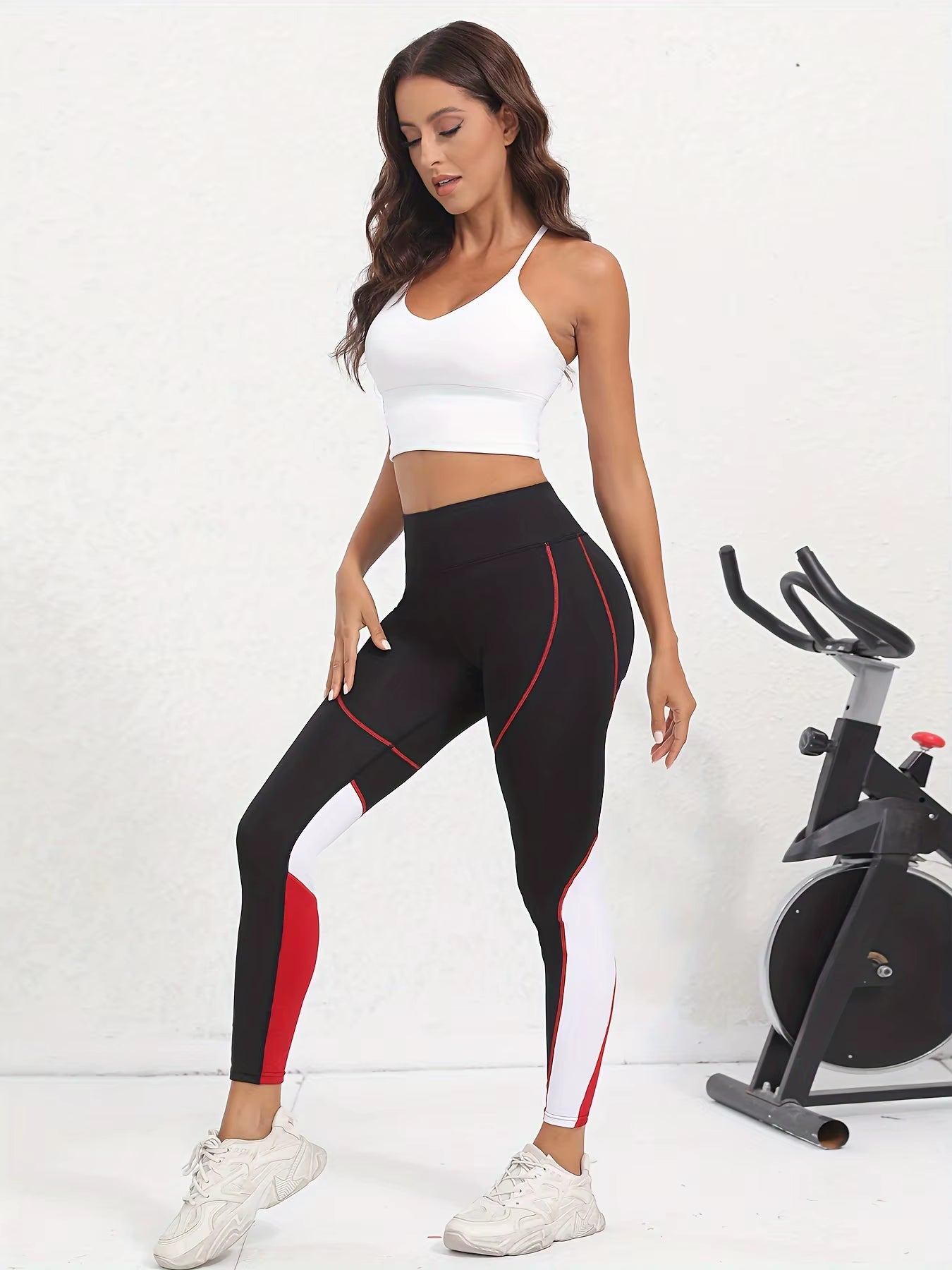 Mesh Colorblocked High Waist Yoga Pants with Pockets Leggings for Women Tummy Control Workout Leggings for Women