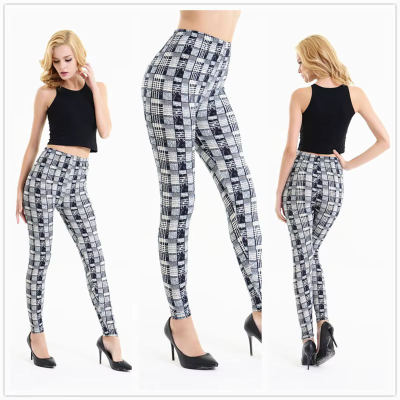 2020 Female Fitness Leggings Women Spring Fall Print Striped Plaid Leggings Lady Sexy Slim Pencil Pants Calzas Deportivas Leggin