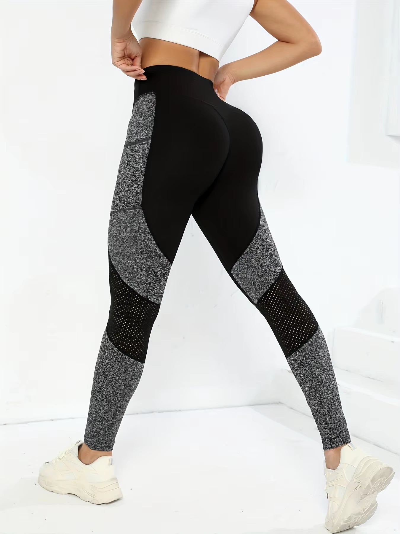 Mesh Colorblocked High Waist Yoga Pants with Pockets Leggings for Women Tummy Control Workout Leggings for Women