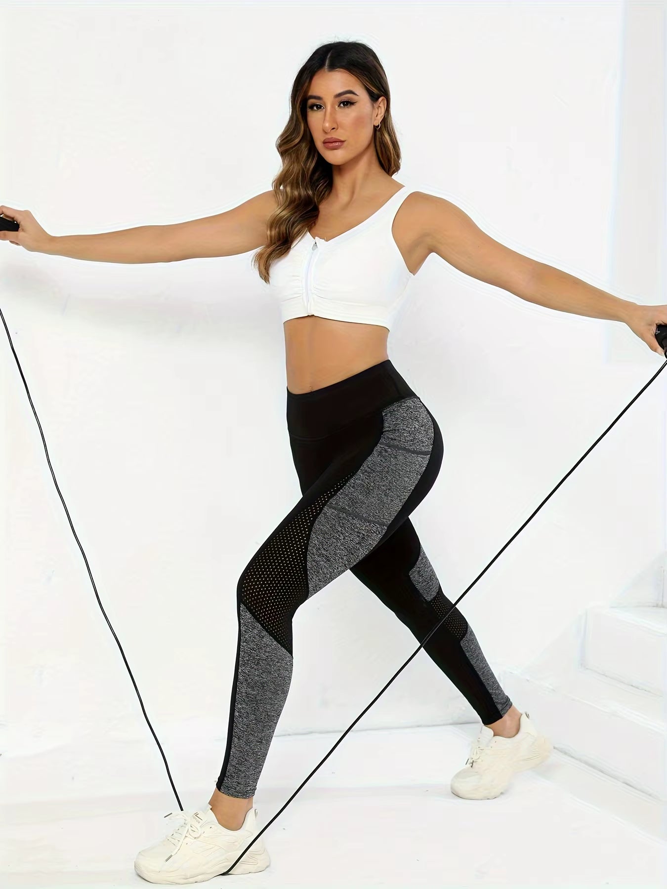 Mesh Colorblocked High Waist Yoga Pants with Pockets Leggings for Women Tummy Control Workout Leggings for Women