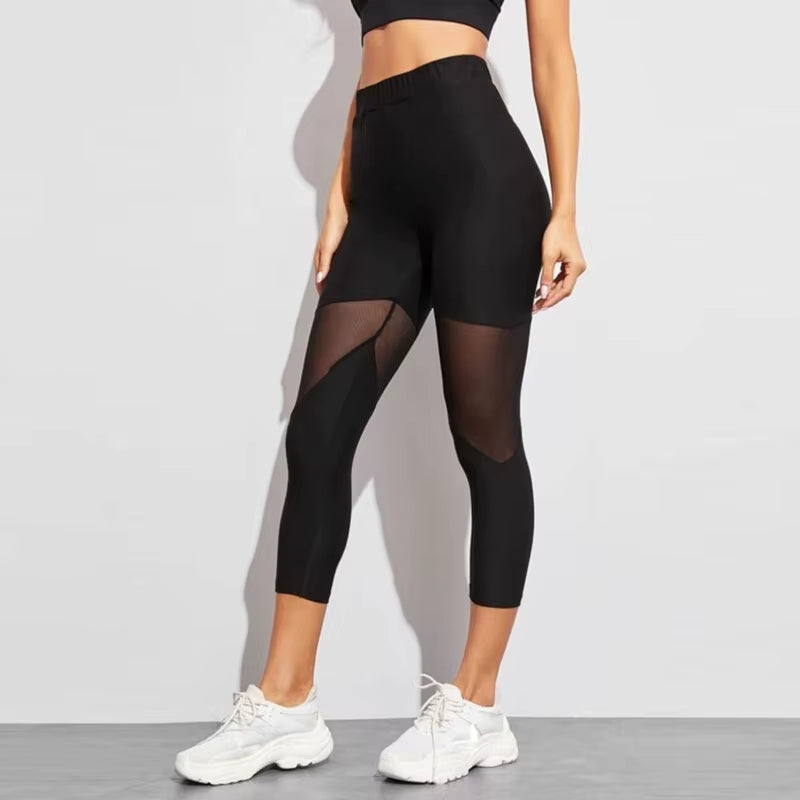 Black Patchwork Mesh Leggings Women'S Jeggings Legins Women Leggins Female Elastic Pant Capri Women Fitness Leggings