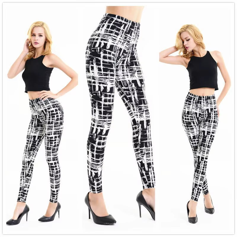 2020 Female Fitness Leggings Women Spring Fall Print Striped Plaid Leggings Lady Sexy Slim Pencil Pants Calzas Deportivas Leggin
