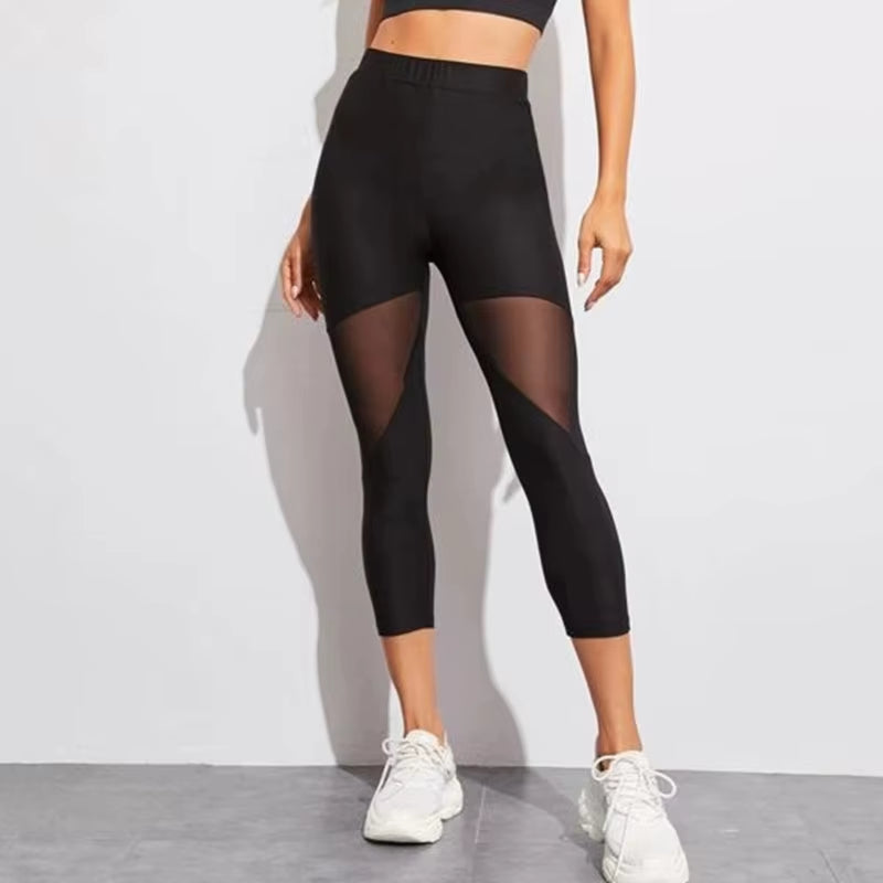 Black Patchwork Mesh Leggings Women'S Jeggings Legins Women Leggins Female Elastic Pant Capri Women Fitness Leggings