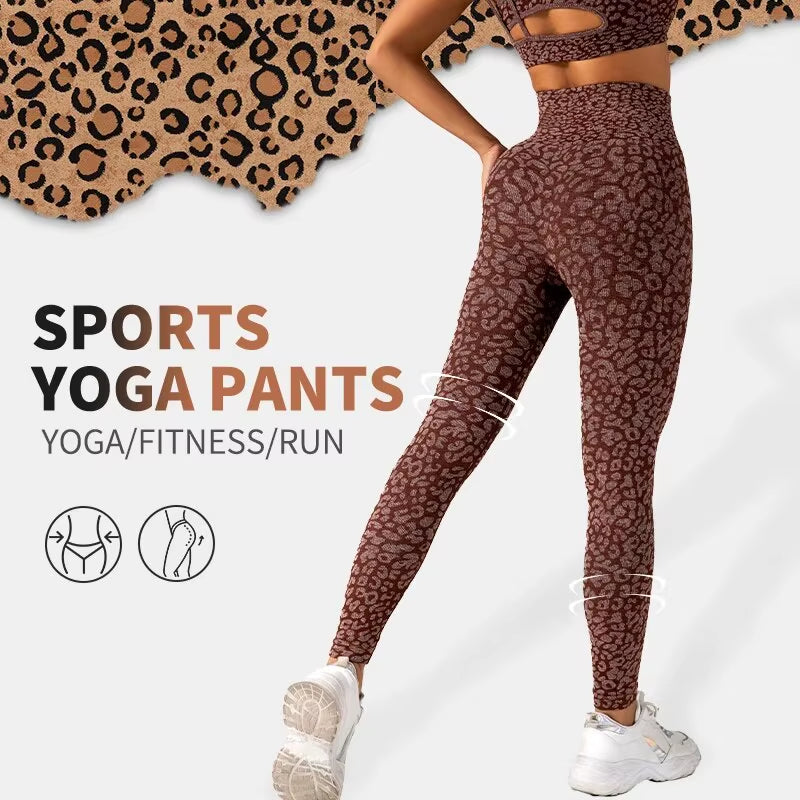 Women'S Seamless Leopard Print Yoga Pants with Hip Lifting and High Waist Fitness Pants with High Elasticity