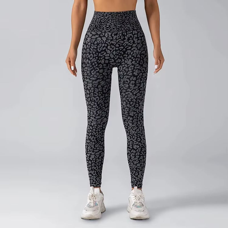 Women'S Seamless Leopard Print Yoga Pants with Hip Lifting and High Waist Fitness Pants with High Elasticity