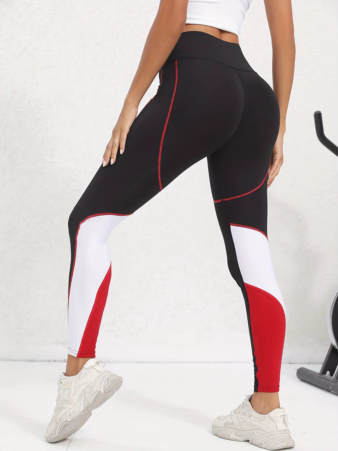 Mesh Colorblocked High Waist Yoga Pants with Pockets Leggings for Women Tummy Control Workout Leggings for Women