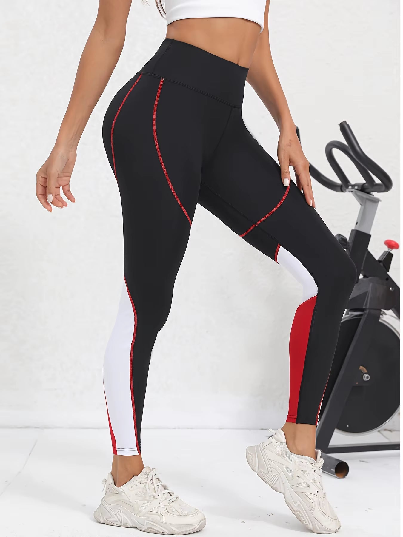 Mesh Colorblocked High Waist Yoga Pants with Pockets Leggings for Women Tummy Control Workout Leggings for Women