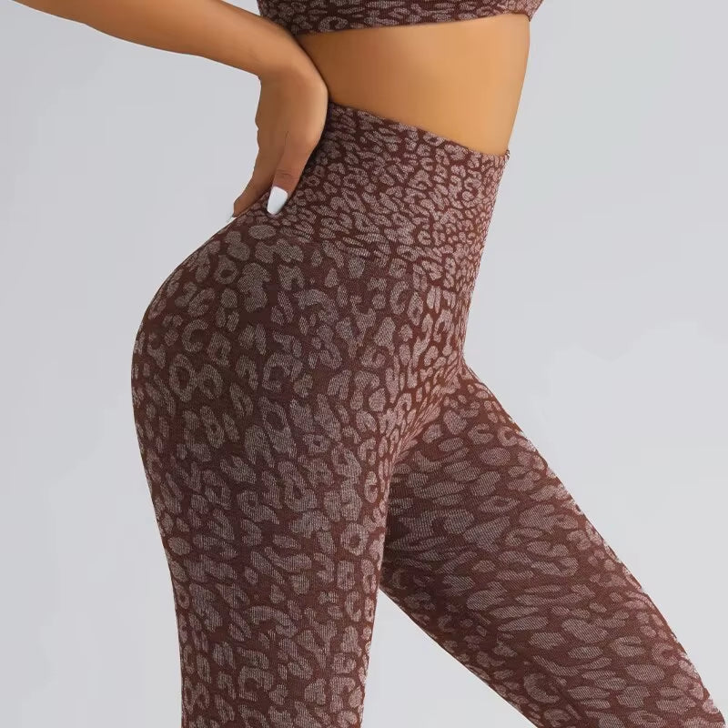 Women'S Seamless Leopard Print Yoga Pants with Hip Lifting and High Waist Fitness Pants with High Elasticity