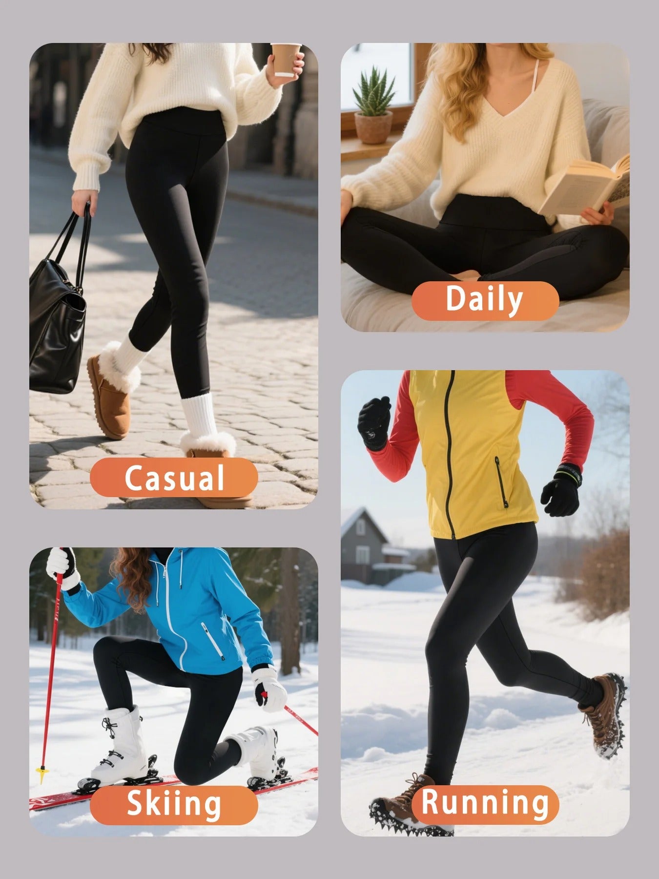 Womens Thermal Fleece Lined High Waisted Leggings. Workout Winter Warm Thick Tights Soft Yoga Pants