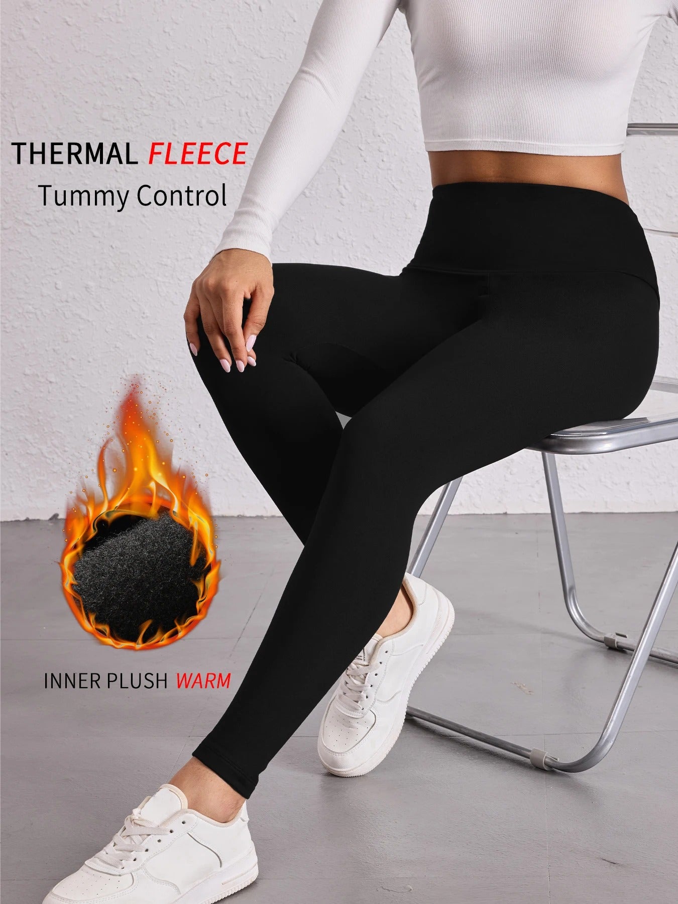 Womens Thermal Fleece Lined High Waisted Leggings. Workout Winter Warm Thick Tights Soft Yoga Pants