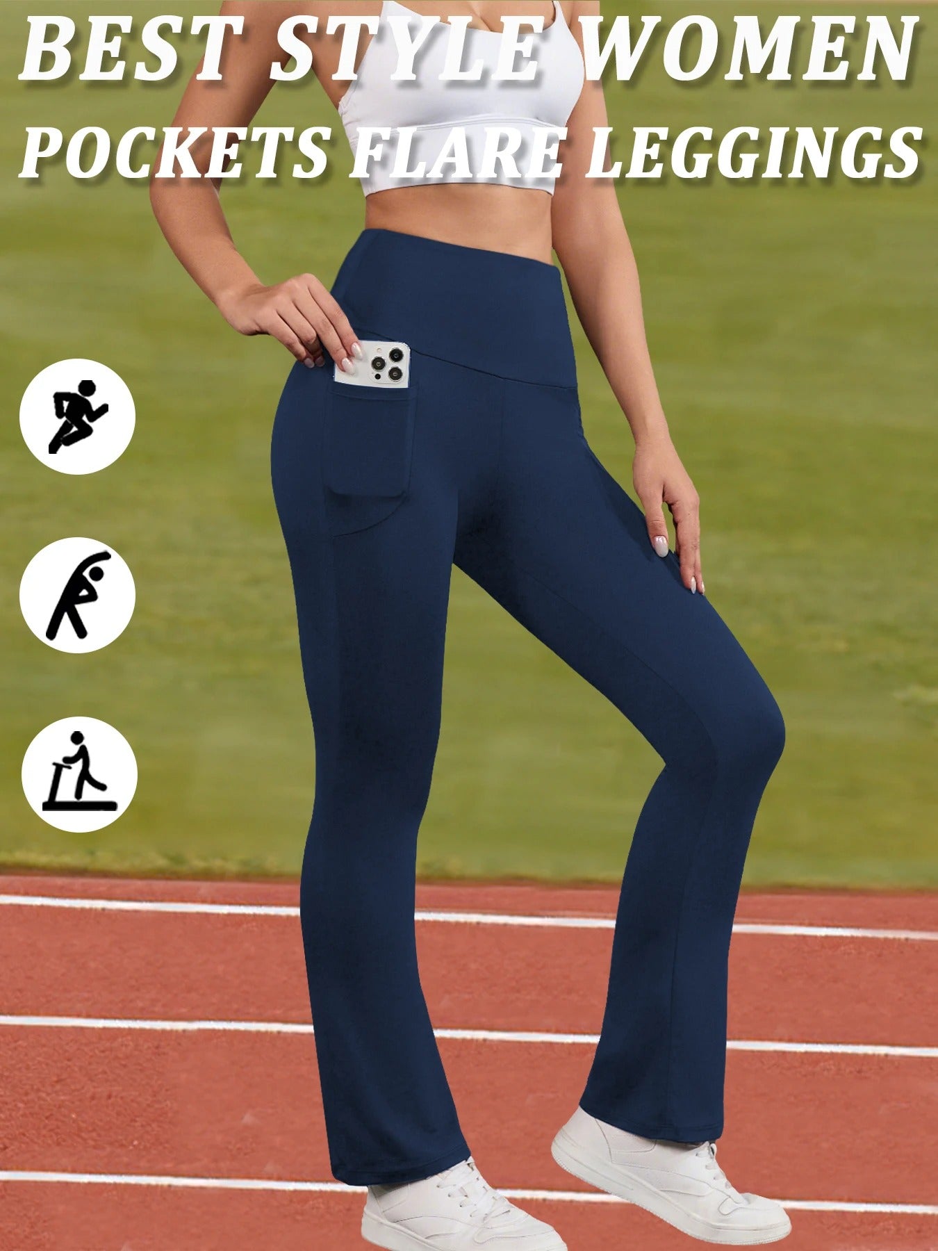 Women's Super Soft Flare Pants with Pockets High Waisted Tummy Control Workout Yoga Push Up Gym Fitness Leggings Bell Bottoms