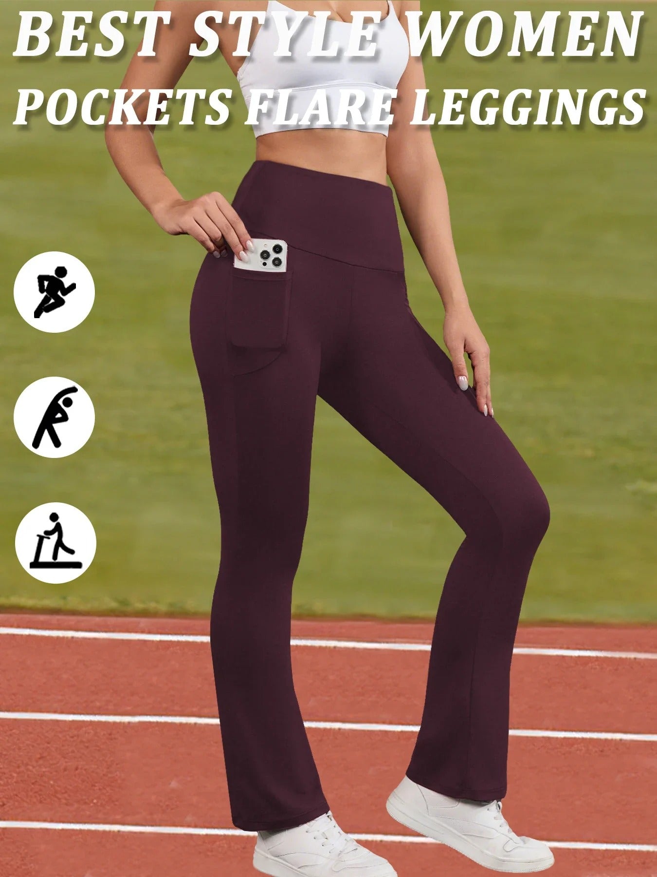 Women's Super Soft Flare Pants with Pockets High Waisted Tummy Control Workout Yoga Push Up Gym Fitness Leggings Bell Bottoms