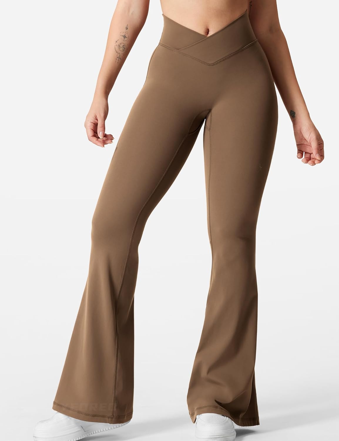 Flare Scrunch Leggings for Women V Cross Waist Bell Bottom Yoga Pants Tummy Control Bootcut Workout Leggings