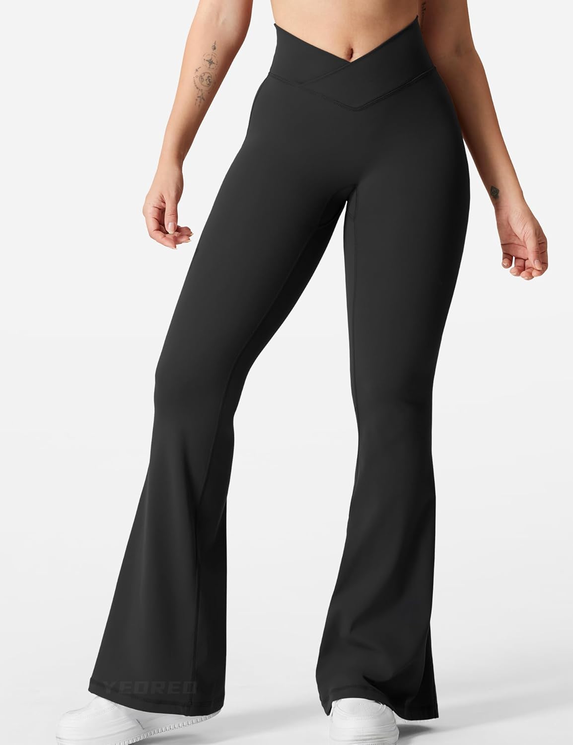 Flare Scrunch Leggings for Women V Cross Waist Bell Bottom Yoga Pants Tummy Control Bootcut Workout Leggings