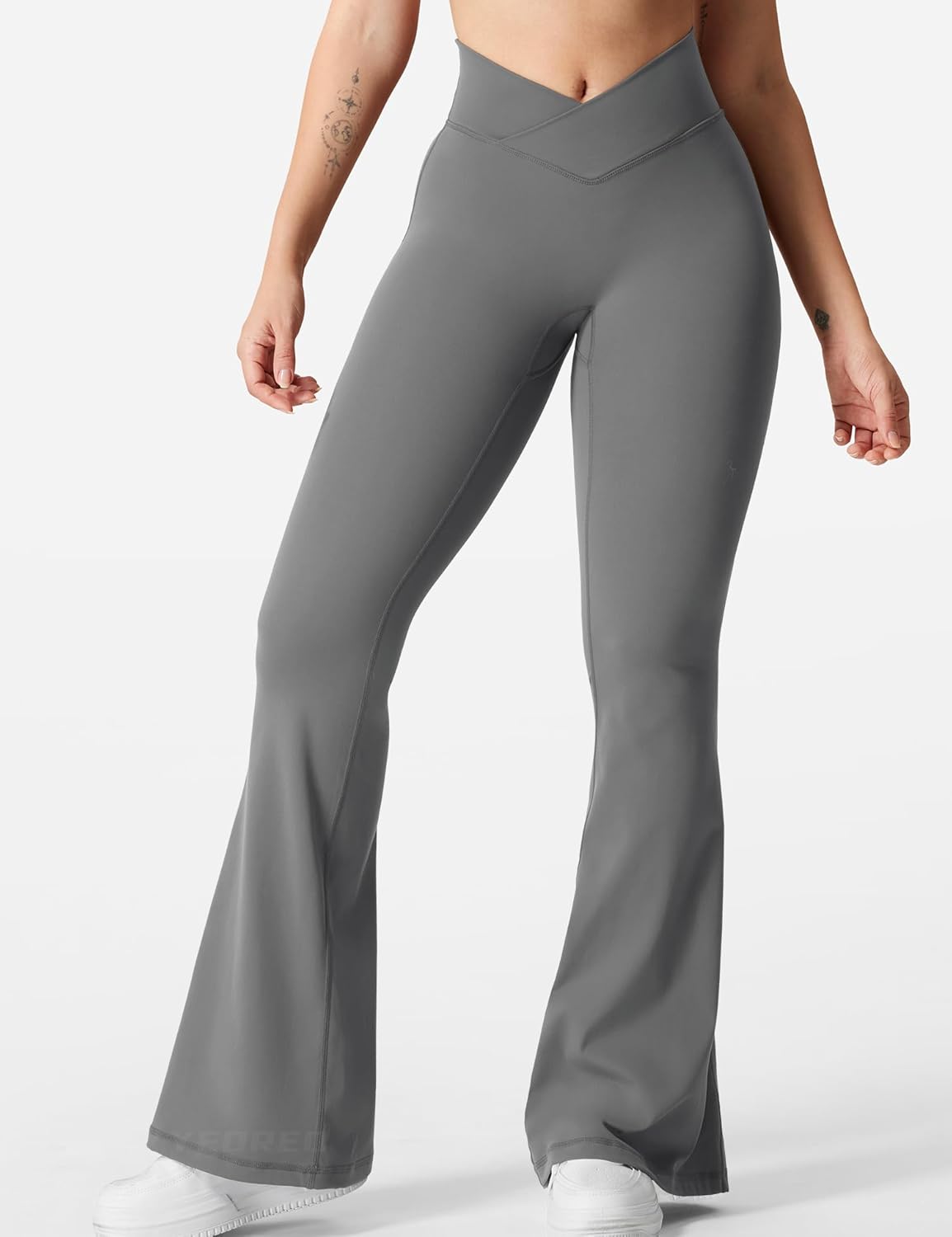 Flare Scrunch Leggings for Women V Cross Waist Bell Bottom Yoga Pants Tummy Control Bootcut Workout Leggings