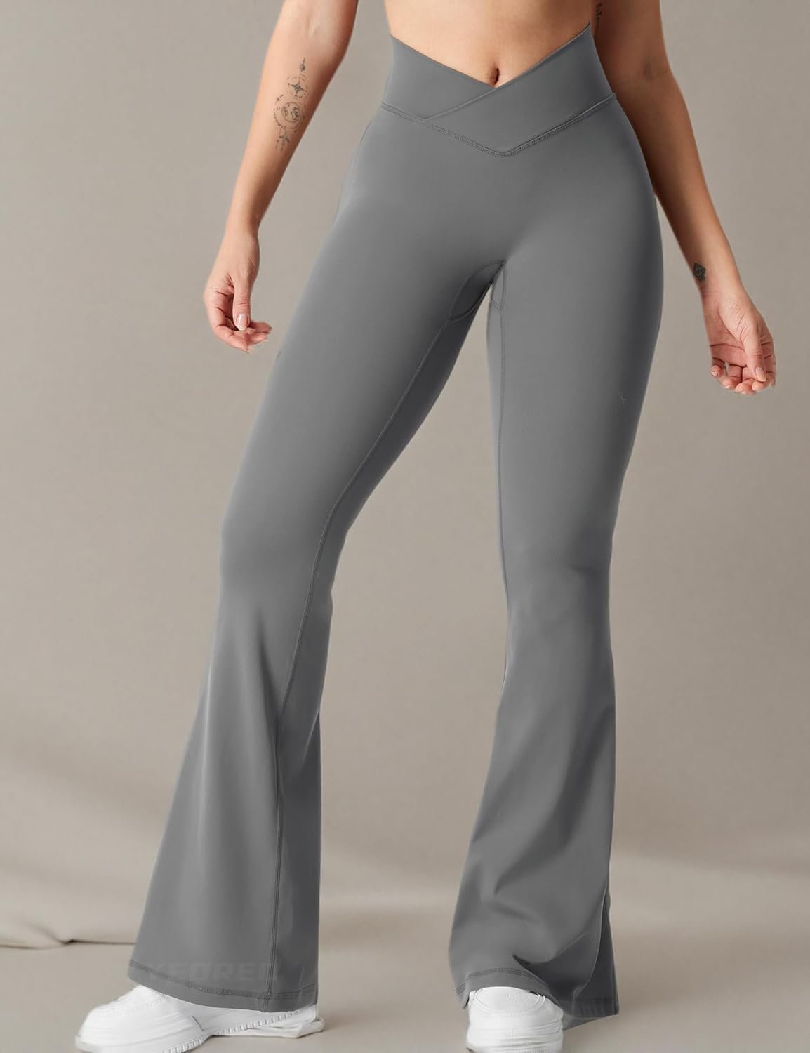 Flare Scrunch Leggings for Women V Cross Waist Bell Bottom Yoga Pants Tummy Control Bootcut Workout Leggings